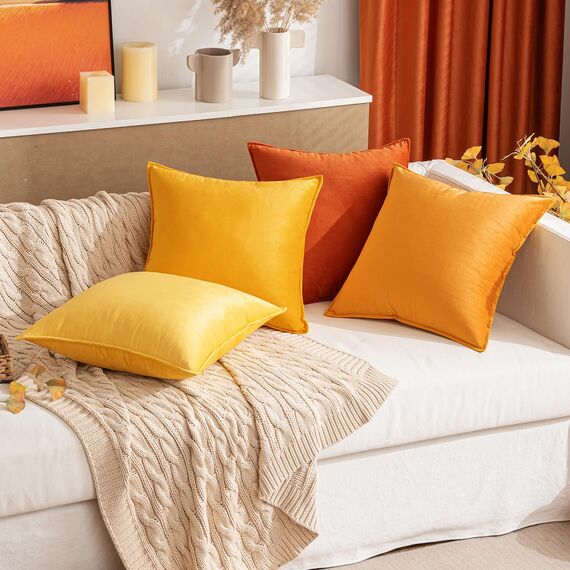 MIULEE 2er Set Samt Kissenbezug Flansch Kissenhülle Dekorative Sofakissen Dekokissen Umwickelte Kante Kissenbezüge Zierkissenbezug für Sofa Wohnzimmer Schlafzimmer 40x40 cm Orangegelb