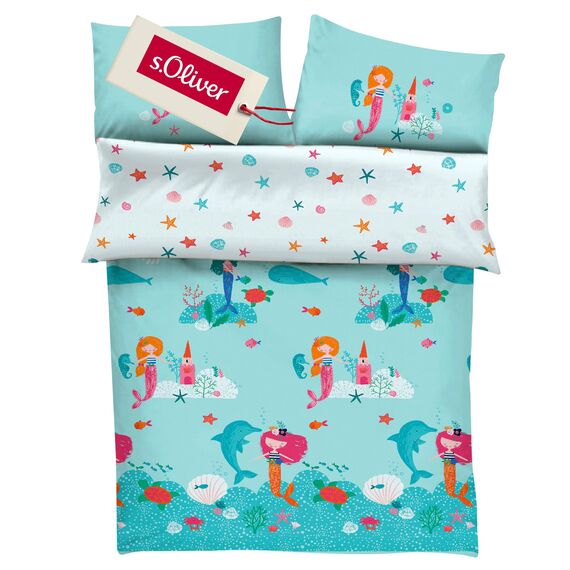 s.Oliver Kinderbettwäsche Meerjungfrau 100x135 cm - 100% Baumwolle, praktischer Reißverschluss & maschinenwaschbar, Bettwäsche für Kinder Meerjungfrauen 2tlg. bunt