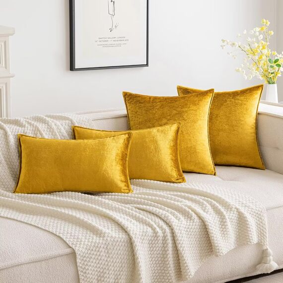MIULEE 2er Set Samt Kissenbezug Flansch Kissenhülle Dekorative Sofakissen Dekokissen Umwickelte Kante Kissenbezüge Zierkissenbezug für Sofa Wohnzimmer Schlafzimmer 40x40 cm Golden Luxuriös