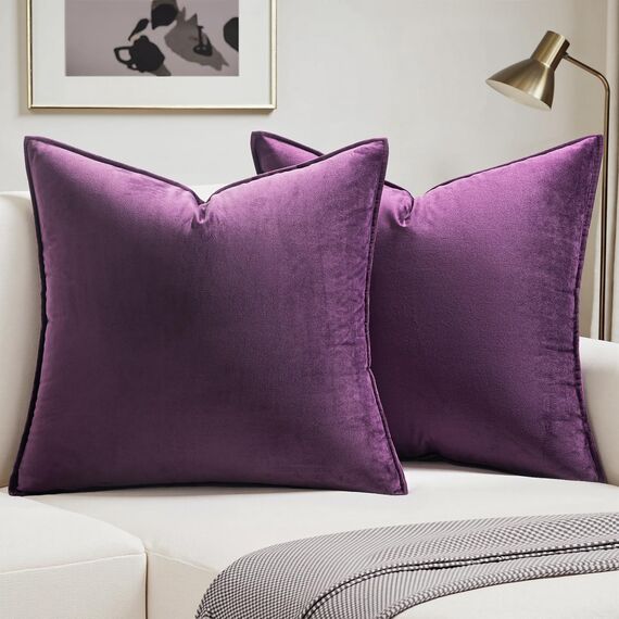 MIULEE 2er Set Samt Kissenbezug Flansch Kissenhülle Dekorative Sofakissen Dekokissen Umwickelte Kante Kissenbezüge Zierkissenbezug für Sofa Wohnzimmer Schlafzimmer 40x40 cm Aubergine Lila