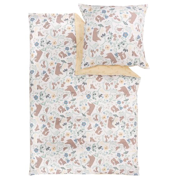 s.Oliver Kinderbettwäsche Waldtiere 100x135 cm - 100% Baumwolle, praktischer Reißverschluss & maschinenwaschbar, Bettwäsche für Kinder 2tlg. Tiere gelb bunt