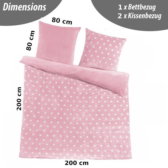 MALIKA Warme Winter Plüsch Sterne Wende-Bettwäsche Nicky-Teddy 'Cashmere Touch' Coral Fleece viele Farben & Größen, Farbe:Rosa, Größe:200 x 200 cm