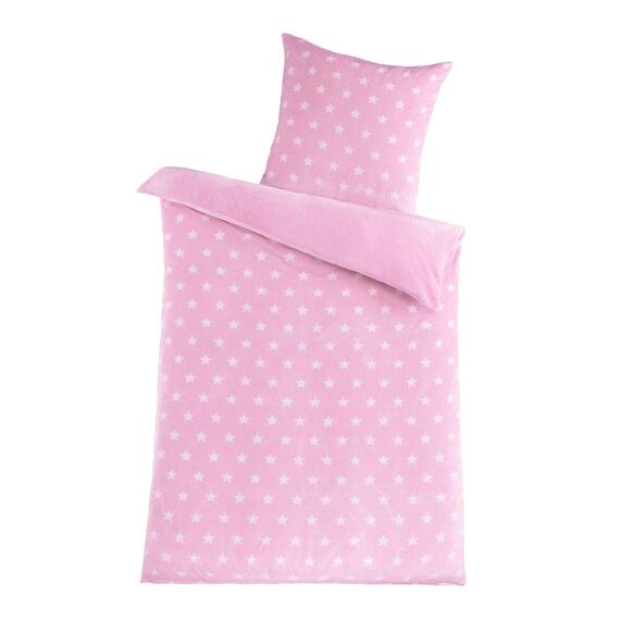 MALIKA Warme Winter Plüsch Sterne Wende-Bettwäsche Nicky-Teddy 'Cashmere Touch' Coral Fleece viele Farben & Größen, Farbe:Rosa, Größe:200 x 200 cm