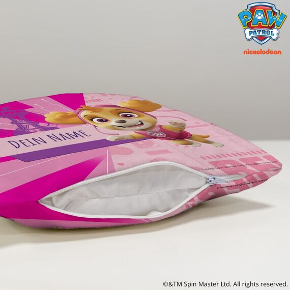 PICANOVA – PAW Patrol Skye Kissen mit Name 30x30cm – Dekokissen mit Füllung – Text individuell Bedruckt – Zierkissen Dekokissen – Schlaf- und Wohnzimmertauglich