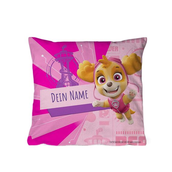 PICANOVA – PAW Patrol Skye Kissen mit Name 30x30cm – Dekokissen mit Füllung – Text individuell Bedruckt – Zierkissen Dekokissen – Schlaf- und Wohnzimmertauglich