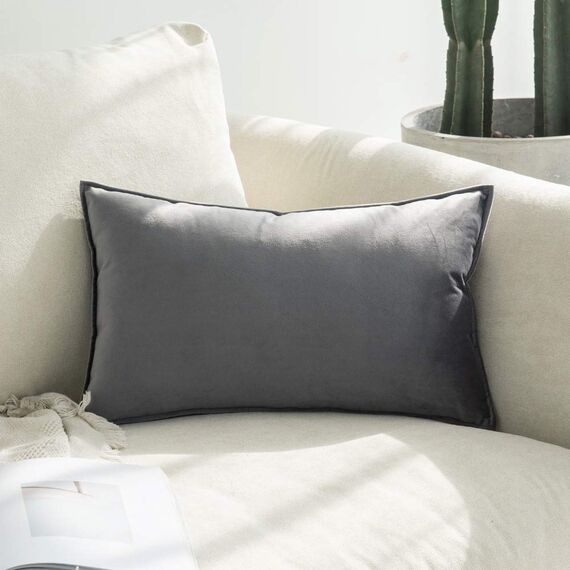 MIULEE 2er Set Samt Kissenbezug Flansch Kissenhülle Dekorative Sofakissen Dekokissen Umwickelte Kante Kissenbezüge Zierkissenbezug für Sofa Wohnzimmer Schlafzimmer 30x50 cm Dunkelgrau