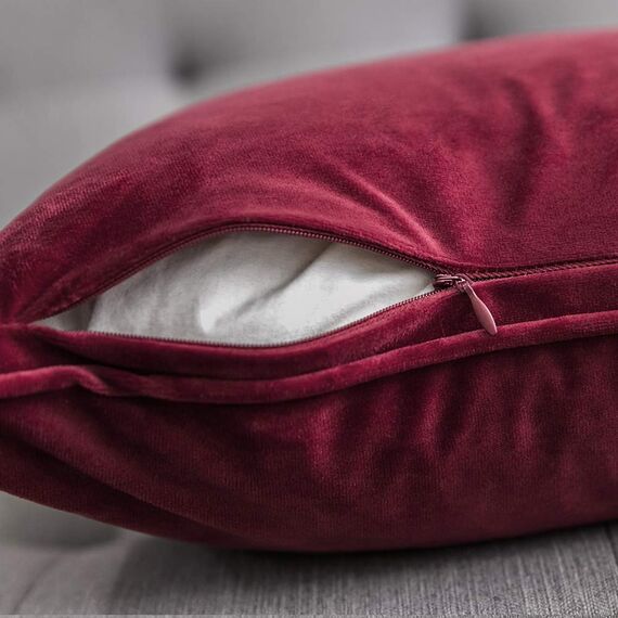 MIULEE 2er Set Samt Kissenbezug Flansch Kissenhülle Dekorative Sofakissen Dekokissen Umwickelte Kante Kissenbezüge Zierkissenbezug für Sofa Wohnzimmer Schlafzimmer 40x40 cm Wein Rot