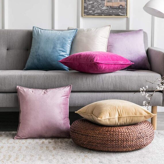 MIULEE 2er Set Samt Kissenbezug Flansch Kissenhülle Dekorative Sofakissen Dekokissen Umwickelte Kante Kissenbezüge Zierkissenbezug für Sofa Wohnzimmer Schlafzimmer 40x40 cm Pink Lila