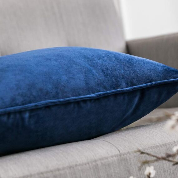 MIULEE 2er Set Samt Kissenbezug Flansch Kissenhülle Dekorative Sofakissen Dekokissen Umwickelte Kante Kissenbezüge Zierkissenbezug für Sofa Wohnzimmer Schlafzimmer 45x45 cm Dunkelblau