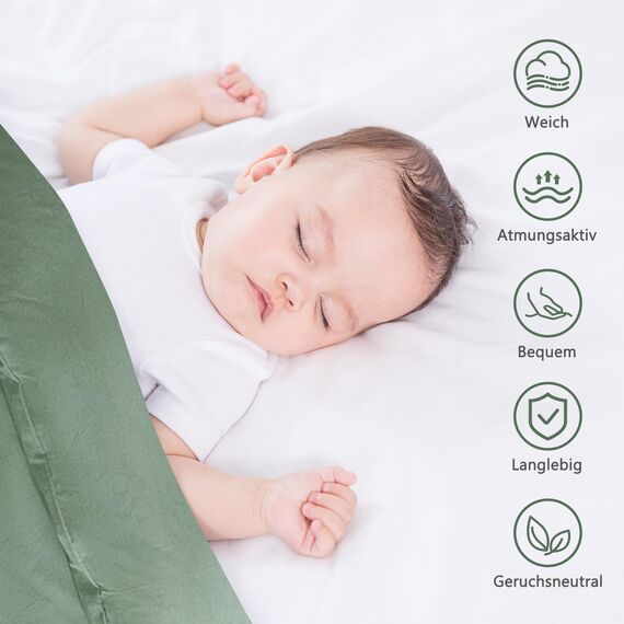 ATsense Bettwäsche 135x200 Baumwolle 4teilig, Stonewashed Bettwäsche-Sets Grün Ähnlich wie Leinen, Oeko-TEX, Hypoallergen und Atmungsaktiv, 2 Bettbezug und 2 Kissenbezug 80x80