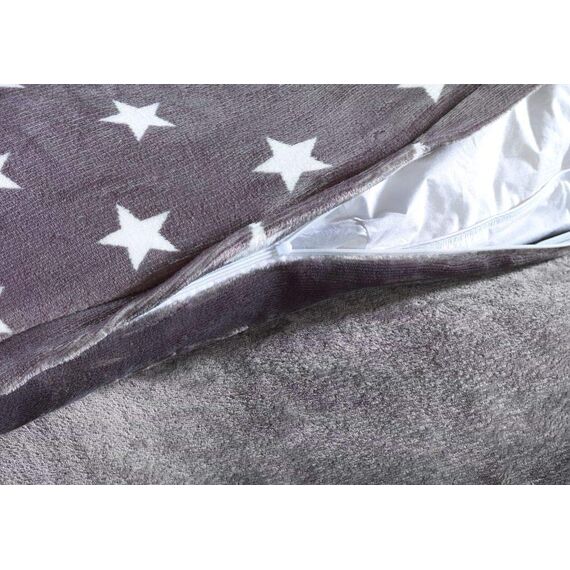 MALIKA Warme Winter Plüsch Sterne Wende-Bettwäsche Nicky-Teddy 'Cashmere Touch' Coral Fleece viele Farben & Größen, Farbe:Grau, Größe:155 x 220 cm