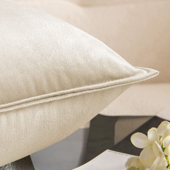 MIULEE 2er Set Samt Kissenbezug Flansch Kissenhülle Dekorative Sofakissen Dekokissen Umwickelte Kante Kissenbezüge Zierkissenbezug für Sofa Wohnzimmer Schlafzimmer 30x50 cm Beige
