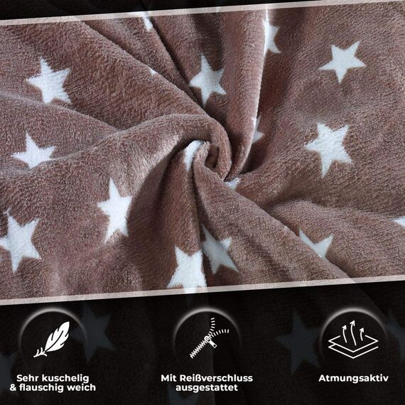 MALIKA Warme Winter Plüsch Sterne Wende-Bettwäsche Nicky-Teddy 'Cashmere Touch' Coral Fleece viele Farben & Größen, Farbe:Taupe, Größe:135 x 200 cm
