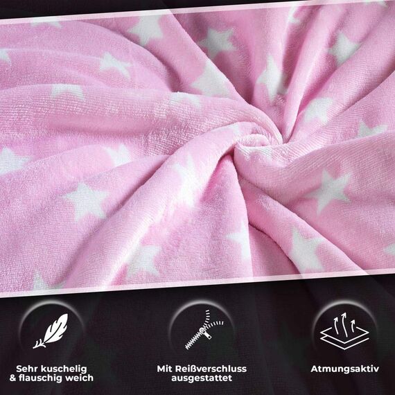 MALIKA Warme Winter Plüsch Sterne Wende-Bettwäsche Nicky-Teddy 'Cashmere Touch' Coral Fleece viele Farben & Größen, Farbe:Rosa, Größe:200 x 200 cm