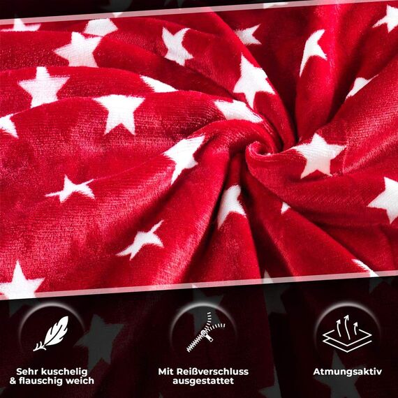 MALIKA Warme Winter Plüsch Sterne Wende-Bettwäsche Nicky-Teddy 'Cashmere Touch' Coral Fleece viele Farben & Größen, Farbe:Weinrot, Größe:200 x 200 cm