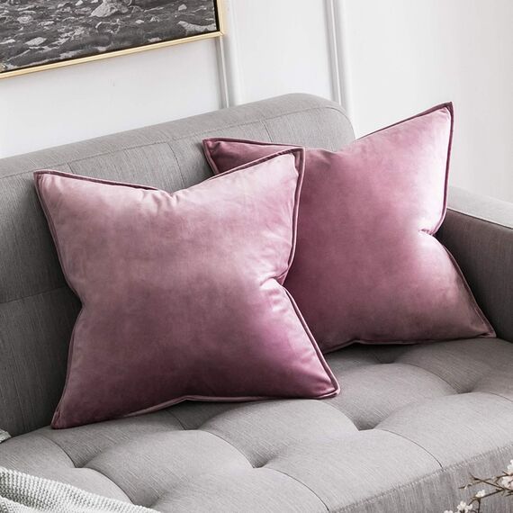 MIULEE 2er Set Samt Kissenbezug Flansch Kissenhülle Dekorative Sofakissen Dekokissen Umwickelte Kante Kissenbezüge Zierkissenbezug für Sofa Wohnzimmer Schlafzimmer 40x40 cm Pink Lila