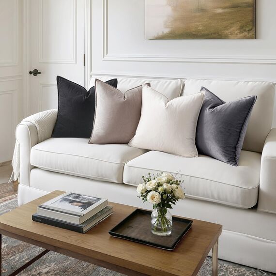 MIULEE 2er Set Samt Kissenbezug Flansch Kissenhülle Dekorative Sofakissen Dekokissen Umwickelte Kante Kissenbezüge Zierkissenbezug für Sofa Wohnzimmer Schlafzimmer 45x45 cm Hellgrau