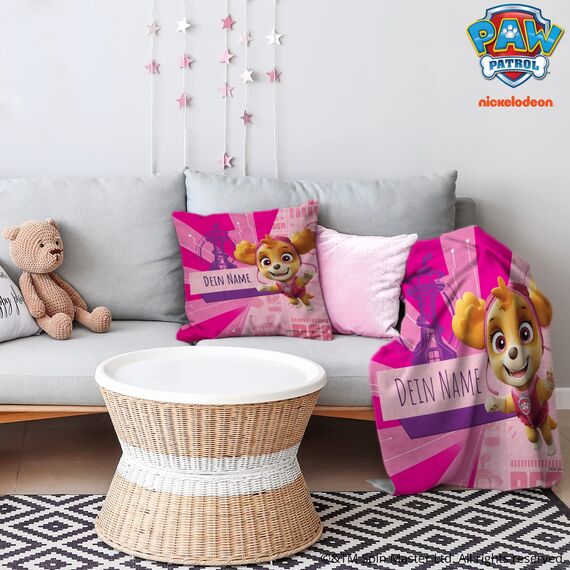 PICANOVA – PAW Patrol Skye Kissen mit Name 30x30cm – Dekokissen mit Füllung – Text individuell Bedruckt – Zierkissen Dekokissen – Schlaf- und Wohnzimmertauglich