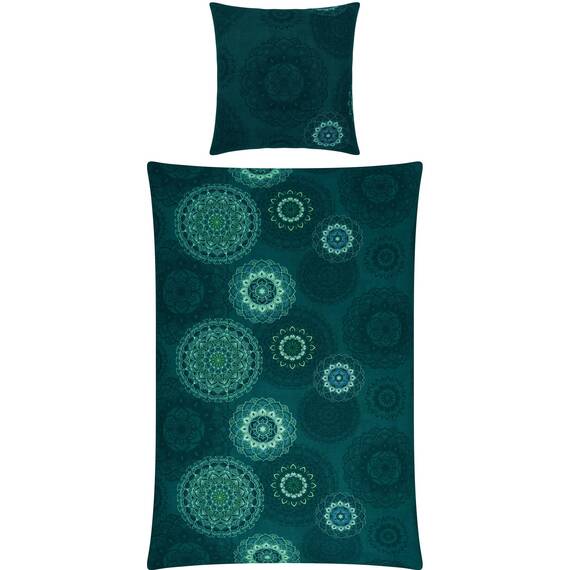 Erwin Müller Bettwäsche, Bettgarnitur Sparpaket 4-TLG. Flanell - Mandala - mollig warm, temperaturregulierend, mit praktischem Reißverschluss - Petrol Größe 80x80 cm / 135x220 cm