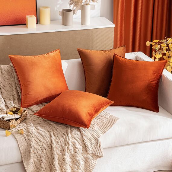 MIULEE 2er Set Samt Kissenbezug Flansch Kissenhülle Dekorative Sofakissen Dekokissen Umwickelte Kante Kissenbezüge Zierkissenbezug für Sofa Wohnzimmer Schlafzimmer 45x45 cm Orange