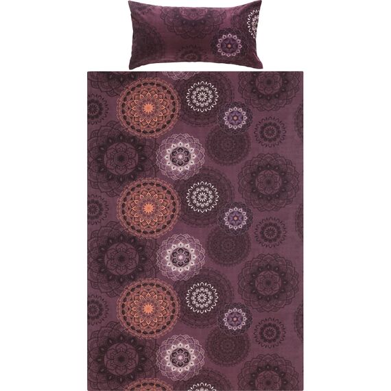 Erwin Müller Bettwäsche, Bettgarnitur Sparpaket 4-TLG. Flanell - Mandala - mollig warm, temperaturregulierend, mit praktischem Reißverschluss - aubergine Größe 40x80 cm / 135x220 cm