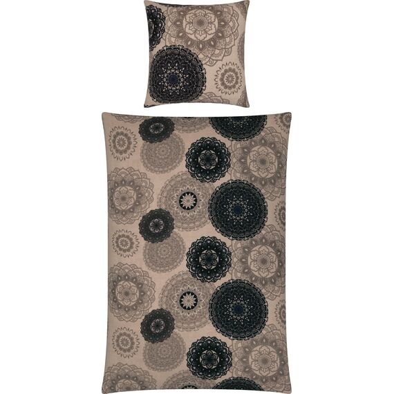 Erwin Müller Bettwäsche, Bettgarnitur Flanell - Mandala - mollig warm, temperaturregulierend, mit praktischem Reißverschluss - beige Größe 80x80 cm / 155x240 cm