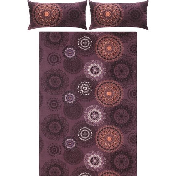 Erwin Müller Bettwäsche, Bettgarnitur Flanell - Mandala - mollig warm, temperaturregulierend, mit praktischem Reißverschluss - aubergine Größe 40x80 cm / 200x200 cm