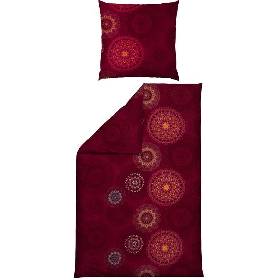 Erwin Müller Bettwäsche, Bettgarnitur Flanell - Mandala - mollig warm, temperaturregulierend, mit praktischem Reißverschluss - Bordeaux Größe 80x80 cm / 135x220 cm