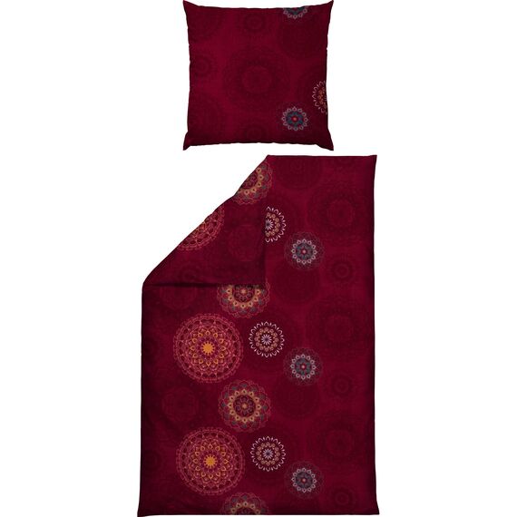Erwin Müller Bettwäsche, Bettgarnitur Flanell - Mandala - mollig warm, temperaturregulierend, mit praktischem Reißverschluss - Bordeaux Größe 80x80 cm / 135x220 cm