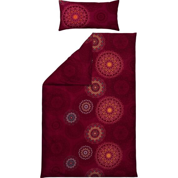 Erwin Müller Bettwäsche, Bettgarnitur Flanell - Mandala - mollig warm, temperaturregulierend, mit praktischem Reißverschluss - Bordeaux Größe 40x80 cm / 155x220 cm