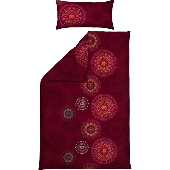 Erwin Müller Bettwäsche, Bettgarnitur Sparpaket 4-TLG. Flanell - Mandala - mollig warm, temperaturregulierend, mit praktischem Reißverschluss - Bordeaux Größe 40x80 cm / 155x240 cm