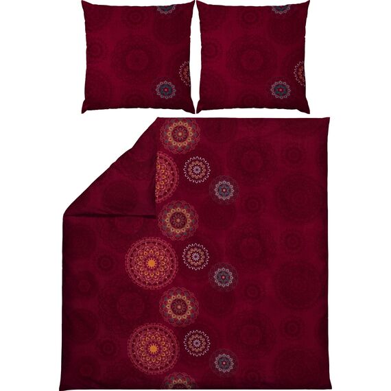 Erwin Müller Bettwäsche, Bettgarnitur Flanell - Mandala - mollig warm, temperaturregulierend, mit praktischem Reißverschluss - Bordeaux Größe 80x80 cm / 200x220 cm