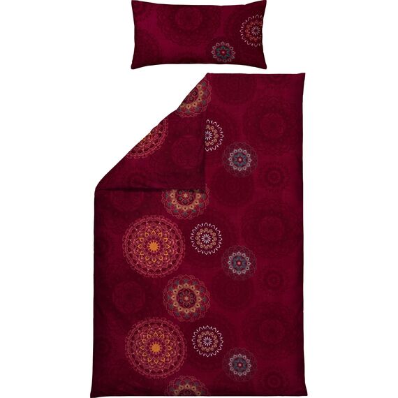Erwin Müller Bettwäsche, Bettgarnitur Flanell - Mandala - mollig warm, temperaturregulierend, mit praktischem Reißverschluss - Bordeaux Größe 40x80 cm / 155x220 cm