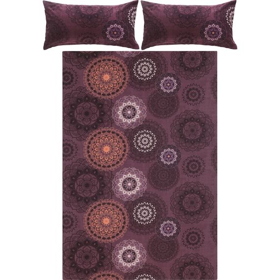 Erwin Müller Bettwäsche, Bettgarnitur Flanell - Mandala - mollig warm, temperaturregulierend, mit praktischem Reißverschluss - aubergine Größe 240x220 (40x80)