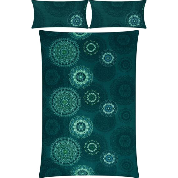 Erwin Müller Bettwäsche, Bettgarnitur Flanell - Mandala - mollig warm, temperaturregulierend, mit praktischem Reißverschluss - Petrol Größe 40x80 cm / 200x200 cm
