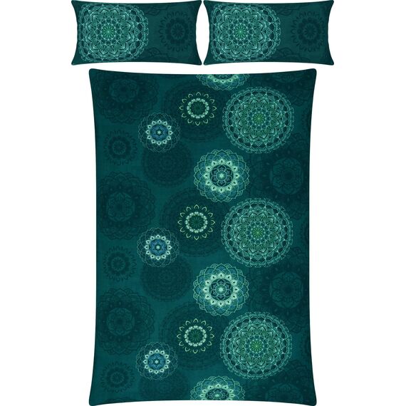 Erwin Müller Bettwäsche, Bettgarnitur Flanell - Mandala - mollig warm, temperaturregulierend, mit praktischem Reißverschluss - Petrol Größe 40x80 cm / 200x200 cm