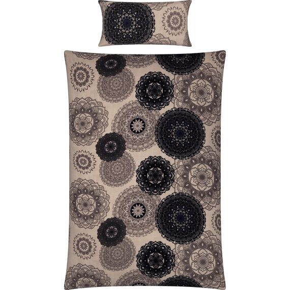 Erwin Müller Bettwäsche, Bettgarnitur Sparpaket 4-TLG. Flanell - Mandala - mollig warm, temperaturregulierend, mit praktischem Reißverschluss - beige Größe 40x80 cm / 155x220 cm