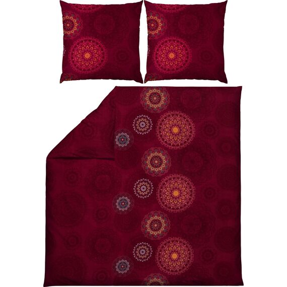 Erwin Müller Bettwäsche, Bettgarnitur Flanell - Mandala - mollig warm, temperaturregulierend, mit praktischem Reißverschluss - Bordeaux Größe 80x80 cm / 200x220 cm