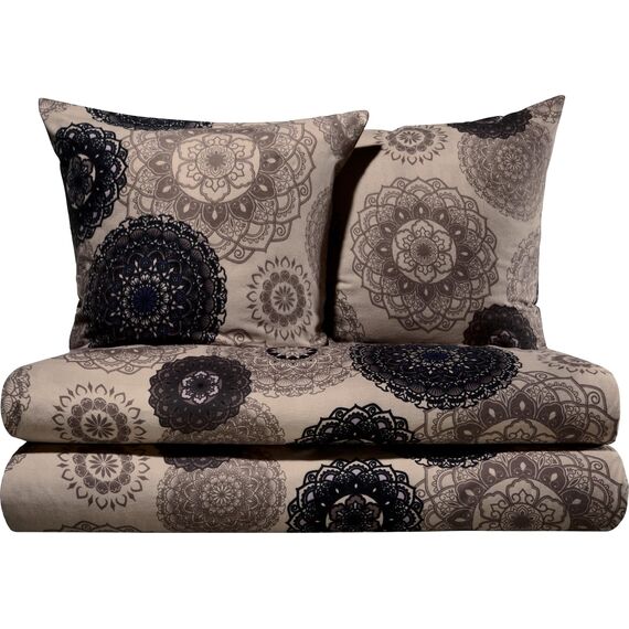 Erwin Müller Bettwäsche, Bettgarnitur Sparpaket 4-TLG. Flanell - Mandala - mollig warm, temperaturregulierend, mit praktischem Reißverschluss - beige Größe 80x80 cm / 155x240 cm