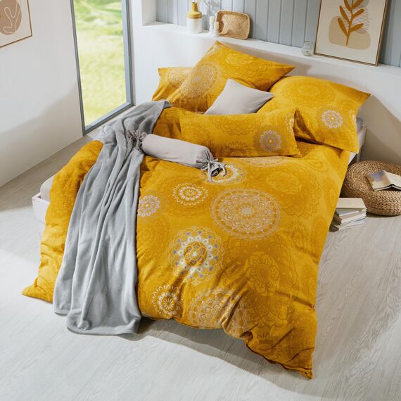 Erwin Müller Bettwäsche, Bettgarnitur Flanell - Mandala - mollig warm, temperaturregulierend, mit praktischem Reißverschluss - Curry Größe 240x220 (40x80)