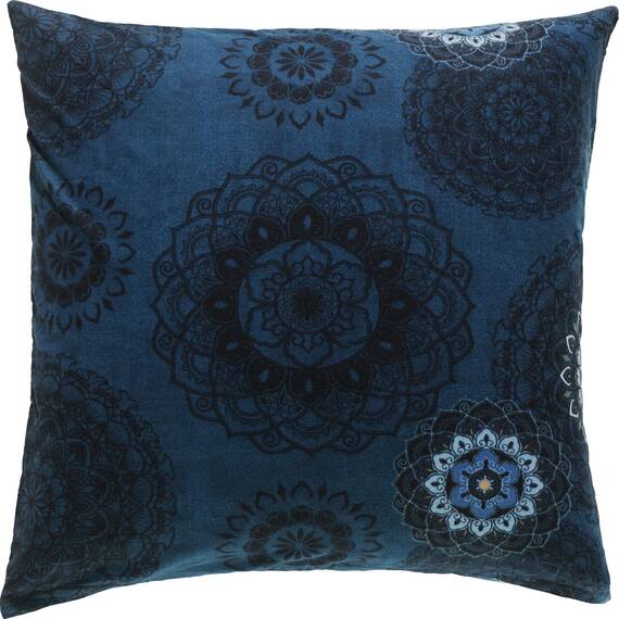 Erwin Müller Kissenbezug, Kissenhülle Flanell - Mandala - mollig warm, temperaturregulierend, mit praktischem Reißverschluss - dunkelblau Größe 80x80 cm
