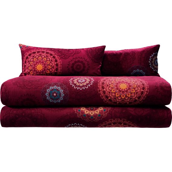 Erwin Müller Bettwäsche, Bettgarnitur Sparpaket 4-TLG. Flanell - Mandala - mollig warm, temperaturregulierend, mit praktischem Reißverschluss - Bordeaux Größe 40x80 cm / 155x200 cm