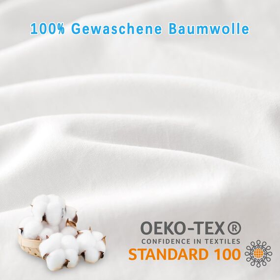 ATsense Bettwäsche 135x200 Baumwolle 4teilig, Stonewashed Bettwäsche-Sets Natur Weiß Ähnlich wie Leinen, Oeko-TEX, Hypoallergen und Atmungsaktiv, 2 Bettbezug und 2 Kissenbezug 80x80