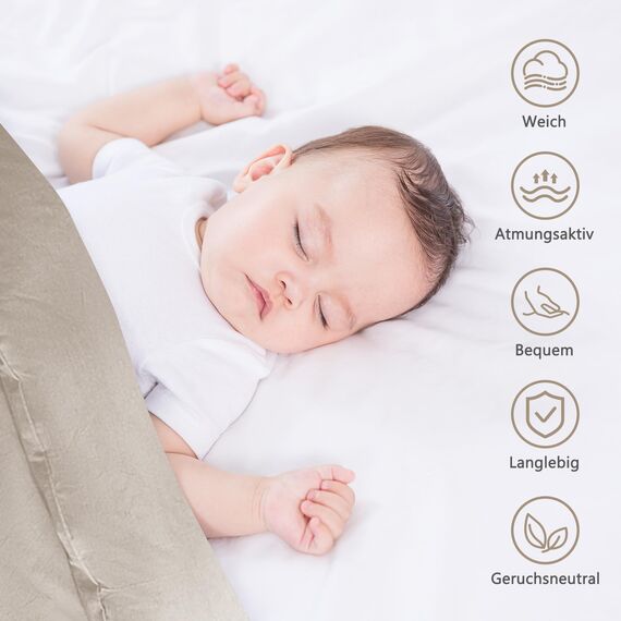 ATsense Bettwäsche 155x220 Baumwolle 4teilig, Stonewashed Bettwäsche-Sets Beige Ähnlich wie Leinen, Oeko-TEX, Hypoallergen und Atmungsaktiv, 2 Bettbezug und 2 Kissenbezug 80x80