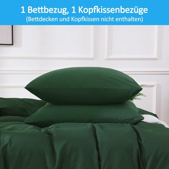 ATsense Bettwäsche 135x200 Baumwolle 4teilig, Stonewashed Bettwäsche-Sets Waldgrün Ähnlich wie Leinen, Oeko-TEX, Hypoallergen und Atmungsaktiv, 2 Bettbezug und 2 Kissenbezug 80x80