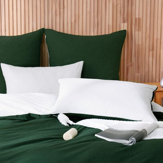 ATsense Bettwäsche 200x200 Baumwolle 3teilig, Stonewashed Bettwäsche-Sets Waldgrün und Weiß Ähnlich wie Leinen, Oeko-TEX, Hypoallergen und Atmungsaktiv, 1 Bettbezug und 2 Kissenbezug 80x80