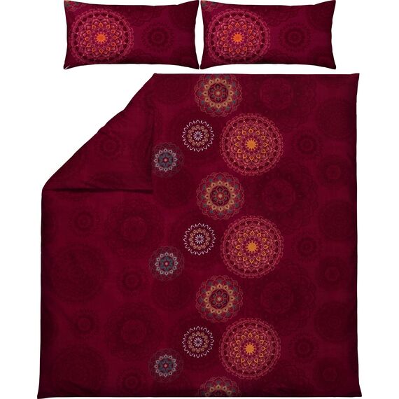 Erwin Müller Bettwäsche, Bettgarnitur Flanell - Mandala - mollig warm, temperaturregulierend, mit praktischem Reißverschluss - Bordeaux Größe 40x80 cm / 200x200 cm