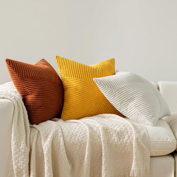 MIULEE Kissenbezug 40x40 Creme Kordsamt 2er Set Kissenbezüge Zierkissenbezug Kissenhülle Sofakissen Dekokissen Streifen Muster Patchwork Design für Wohnzimmer