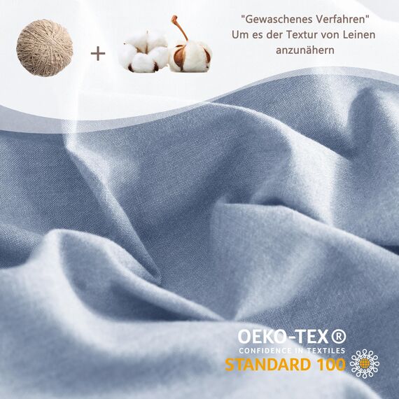 ATsense Bettwäsche 155x220 Baumwolle 2teilig, Stonewashed Bettwäsche-Sets Himmelblau Ähnlich wie Leinen, Oeko-TEX, Hypoallergen und Atmungsaktiv, 1 Bettbezug und 1 Kissenbezug 80x80