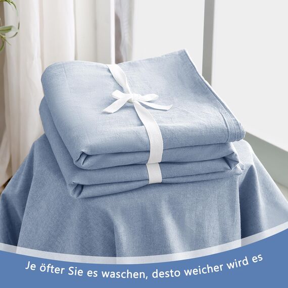 ATsense Bettwäsche 155x220 Baumwolle 2teilig, Stonewashed Bettwäsche-Sets Himmelblau Ähnlich wie Leinen, Oeko-TEX, Hypoallergen und Atmungsaktiv, 1 Bettbezug und 1 Kissenbezug 80x80